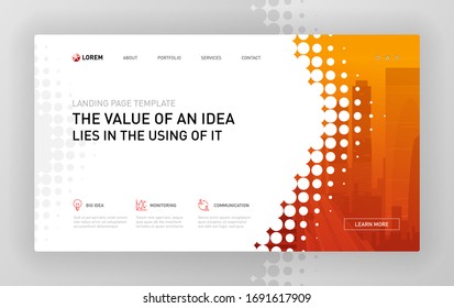 Landing page template for business and construction. Modern web page design concept layout for website. Vector illustration. Brochure cover, web banner, website slide.