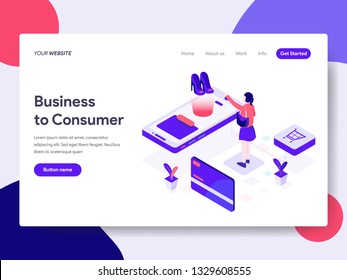 Landing page template of Business to Consumer Illustration Concept. Isometric flat design concept of web page design for website and mobile website.Vector illustration