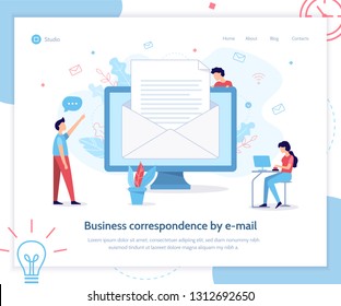 Landing page template. Business correspondence by email. Business concept. Flat vector illustration.