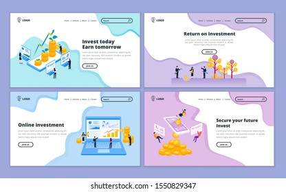 Landing page template of business investment, finance, business consulting solution, financial strategy. Illustration for website and mobile website development
