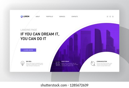 Landing page template for business. Modern web page design concept layout for website. Vector illustration. Brochure cover, banner, slide.