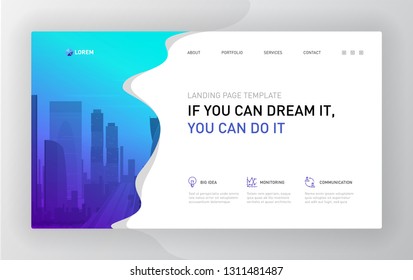 Landing page template for business. Modern web page design concept layout for website. Vector illustration. Brochure cover, banner, slide.