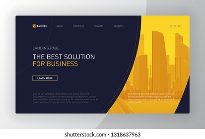 Landing page template for business. Modern web page design concept layout for website. Vector illustration. Brochure cover, banner, slide.