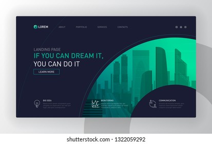 Landing page template for business. Modern web page design concept layout for website. Vector illustration. Brochure cover, banner, slide.