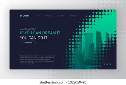 Landing page template for business. Modern web page design concept layout for website. Vector illustration. Brochure cover, web banner, website slide.