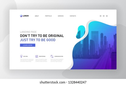 Landing page template for business. Modern web page design concept layout for website. Vector illustration. Brochure cover, banner, slide.