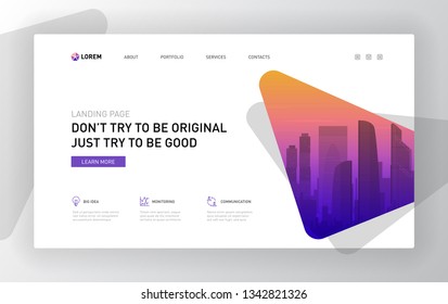 Landing page template for business. Modern web page design concept layout for website. Vector illustration. Brochure cover, banner, slide.