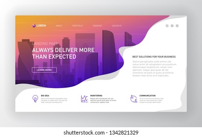 Landing page template for business. Modern web page design concept layout for website. Vector illustration. Brochure cover, banner, slide.