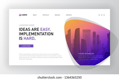 Landing page template for business. Modern web page design concept layout for website. Vector illustration. Brochure cover, banner, slide.