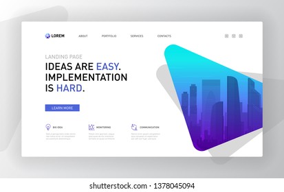 Landing page template for business. Modern web page design concept layout for website. Vector illustration. Brochure cover, banner, slide.
