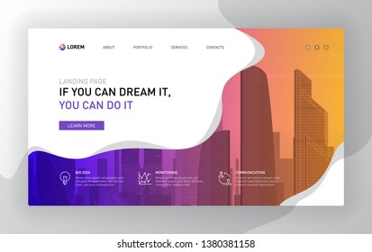 Landing page template for business. Modern web page design concept layout for website. Vector illustration. Brochure cover, banner, slide.