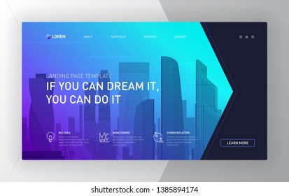 Landing page template for business. Modern web page design concept layout for website. Vector illustration. Brochure cover, banner, slide.