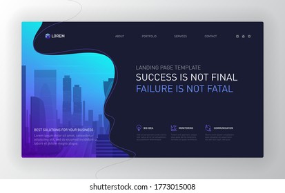 Landing page template for business. Modern web page design concept layout for website. Vector illustration. Brochure cover, banner, slide. Powerpoint presentation background. Keynote slide template