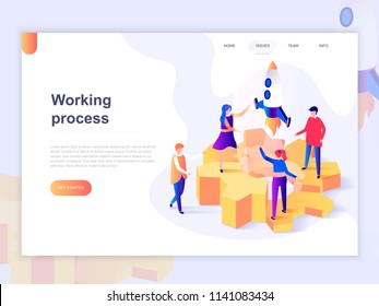 Landing page template of business processes and office situations. 3D isometric concept of web page design for website and mobile website. Vector illustration.