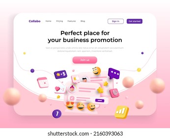 Landing page template of Business promotion tool. The HR manager is reviewing the resume of a new employee. Modern 3D design concept of web page design for website and mobile website. Vector