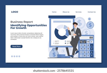 Landing page template business report concept data analysis professional presentation annual report