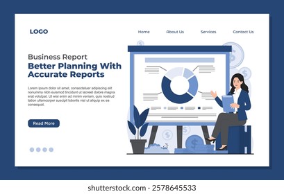 Landing page template business report concept data analysis professional presentation annual report