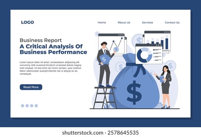 Landing page template business report concept data analysis professional presentation annual report