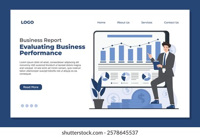 Landing page template business report concept data analysis professional presentation annual report