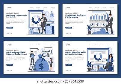 Landing page template business report concept data analysis professional presentation annual report