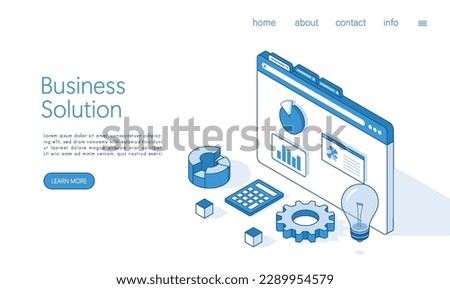 Landing page template business solution concept illustration. Isometric vector.