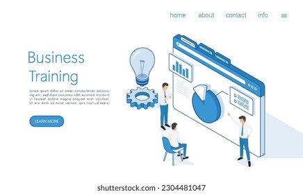 Landing page template business training or courses concept. Can use for web banner, infographics, hero images. Isometric vector.