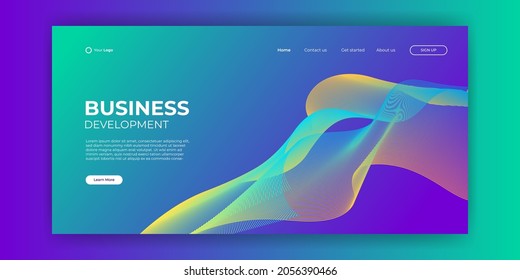 Landing page template for business with wave lines abstract background. Minimal background for for website designs. Creative corporate landing page block vector illustration template.