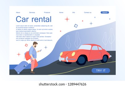 Landing page template of car rental  service. Concept of web page design for website and mobile website. Vector illustration in flat style.