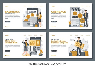 Landing page template for cashback and discount coupons, highlighting exclusive offers and savings