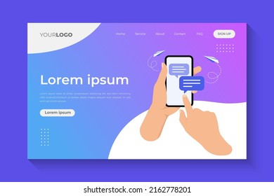 Landing page template of chat app service concept.