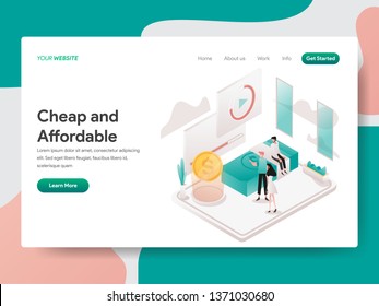 Landing page template of Cheap and Affordable Illustration Concept. Isometric design concept of web page design for website and mobile website.Vector illustration