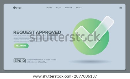 Landing page template with check mark. Concept of confirmation, acceptance or approval page, verification. Modern flat vector illustration for webpage.
