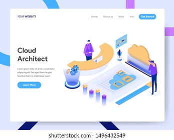 Landing page template of Cloud Architect Isometric Illustration Concept. Modern design concept of web page design for website and mobile website.Vector illustration EPS 10
