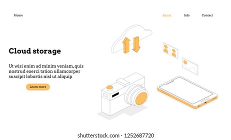 Landing page template. Cloud computing modern flat design isometric concept. Conceptual isometric vector illustration for web and graphic design.