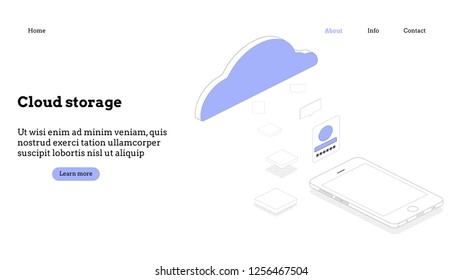 Landing page template. Cloud computing modern flat design isometric concept. Conceptual isometric vector illustration for web and graphic design.
