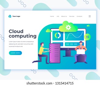 Landing page template cloud computing concept with office people characters. Modern flat design web page design for website and mobile website. Vector illustration.