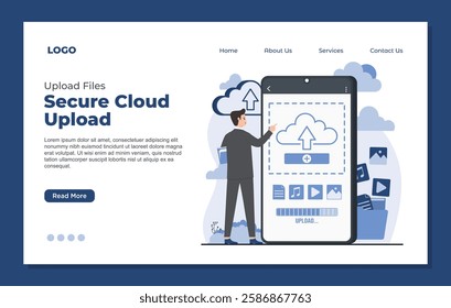 landing page template cloud computing upload concept data transfer online storage digital connectivity video image file