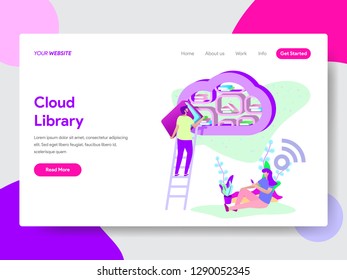 Landing page template of Cloud Library Illustration Concept. Modern flat design concept of web page design for website and mobile website.Vector illustration