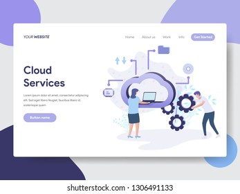 Plantilla de la página de inicio de Cloud Services Illustration Concept. Concepto moderno de diseño plano del diseño de páginas web para sitios web y sitios web móviles.Ilustración vectorial
