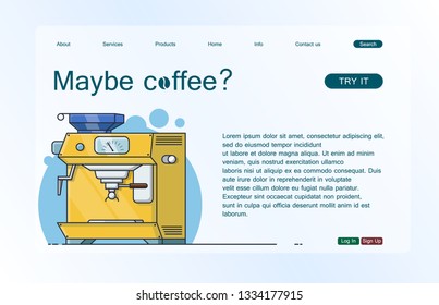 Landing page template coffee machine. Concept of web page design for website and mobile website. Vector illustration.