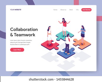 Landing page template of Collaborative Environment Illustration Concept. Isometric design concept of web page design for website and mobile website.Vector illustration