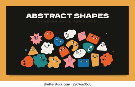 Landing page template with a collection of abstract geometric multi-colored symbols.
