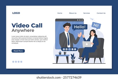 Landing page template for communication concepts focusing on seamless video call and virtual interaction