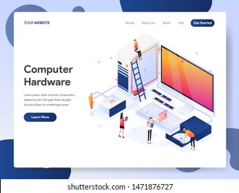 Plantilla de página de inicio de Concepto de Isomtric Illustration Engineer Computer Hardware Engineer. Concepto moderno de diseño de páginas web para sitios web y sitios web móviles.Ilustración vectorial EPS 10