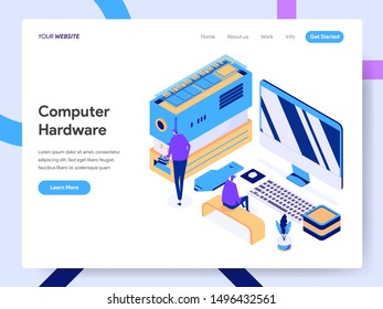 Landing page template of Computer Hardware Engineer Isometric Illustration Concept. Modern design concept of web page design for website and mobile website.Vector illustration EPS 10