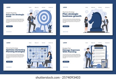 Landing page template concepts for business strategy, marketing planning, budgeting, and target goal