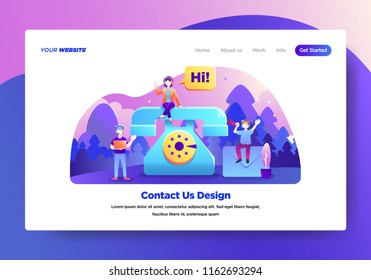 Landing page template of Contact Us. Modern flat design concept of web page design for website and mobile website.Vector illustration