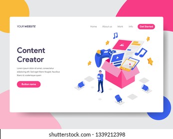 Landing page template of Content Creator Illustration Concept. Isometric flat design concept of web page design for website and mobile website.Vector illustration