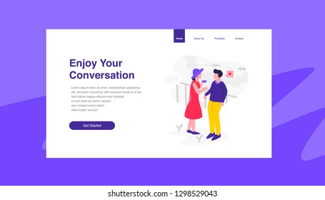 Landing page template of Conversation couple concept with a modern flat design illustration style.