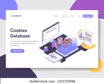 Landing page template of Cookies Database Illustration Concept. Isometric flat design concept of web page design for website and mobile website.Vector illustration